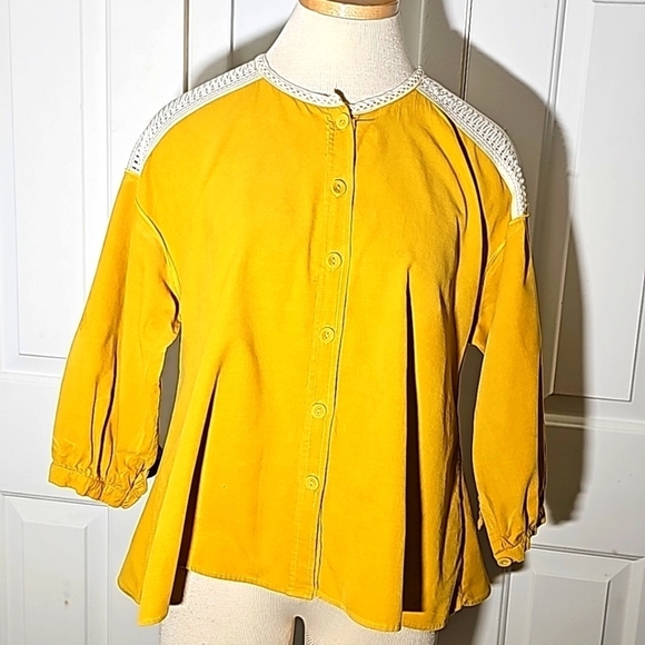 Zara Basic corduroy button down top. Long sleeves.  Size large. Crochet … - Picture 1 of 10